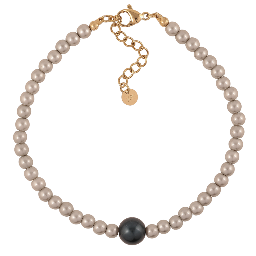 Браслет Xuping ТТМ Stainless Steel колір 14К «Сіро-чорні намистини» з дод.ланцюгом 19-22.5см х 4мм фото №1