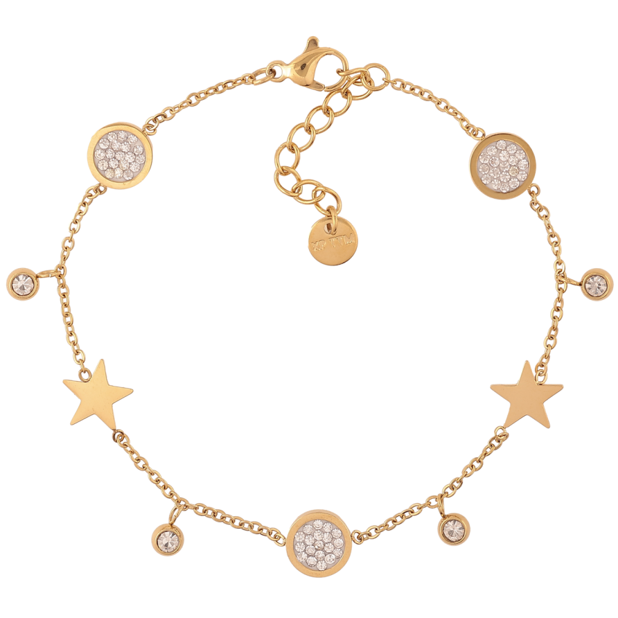 Браслет Xuping ТТМ Stainless Steel цвет 14К Цепочка с вставками и подвесками с доп.цеп 18-21см х 1.5мм фото №1