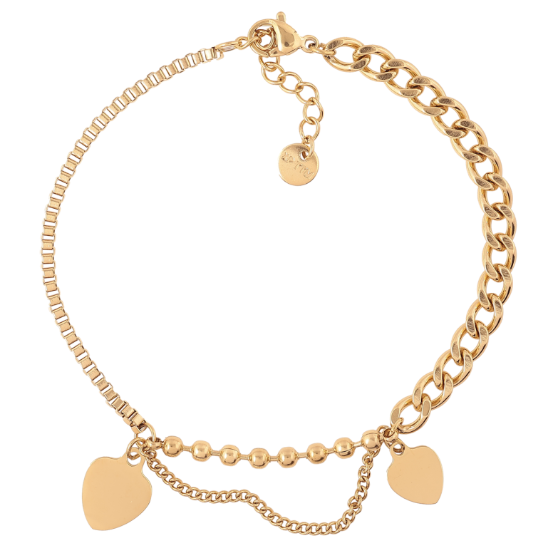 Браслет Xuping ТТМ Stainless Steel колір 14К «Комбінований ланцюжок з підвісками» з доп.ланцюгом 19.5-22см х 2-5мм фото №1