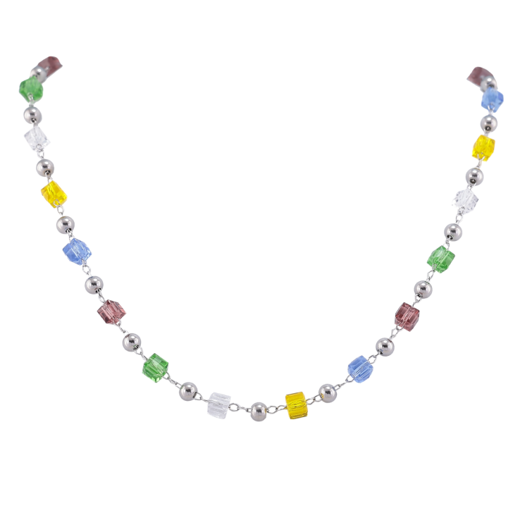 Кольє Xuping ТТМ Stainless Steel колір Родій «Різнокольорові кришталеві та сріблясті намистини» довжина 45-50см х4мм фото №9 Кольє Xuping ТТМ Stainless Steel колір Родій «Різнокольорові кришталеві та сріблясті намистини» довжина 45-50см х4мм фото №9