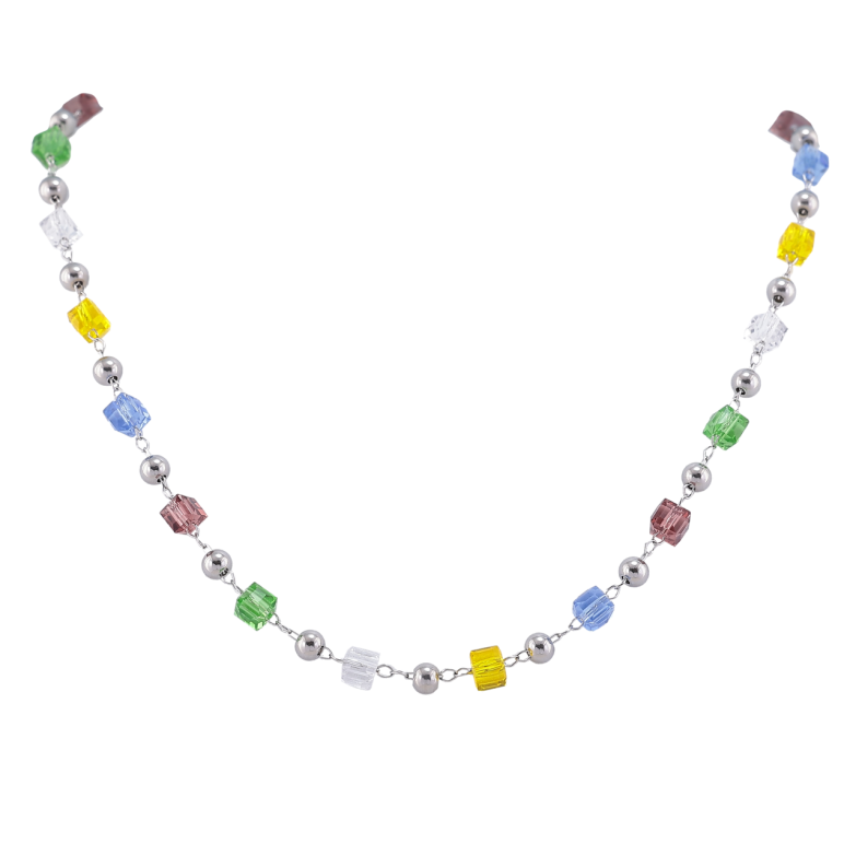 Кольє Xuping ТТМ Stainless Steel колір Родій «Різнокольорові кришталеві та сріблясті намистини» довжина 45-50см х4мм фото №8