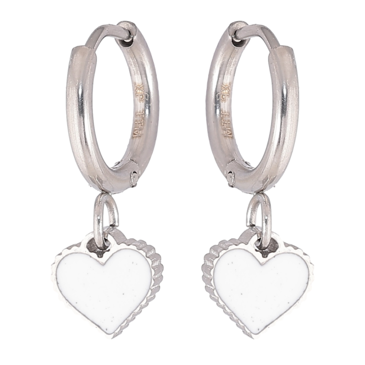 Серьги Xuping TTM Stainless Steel цвет Родий подвески на колечках Сердечки с белой эмалью фото №10