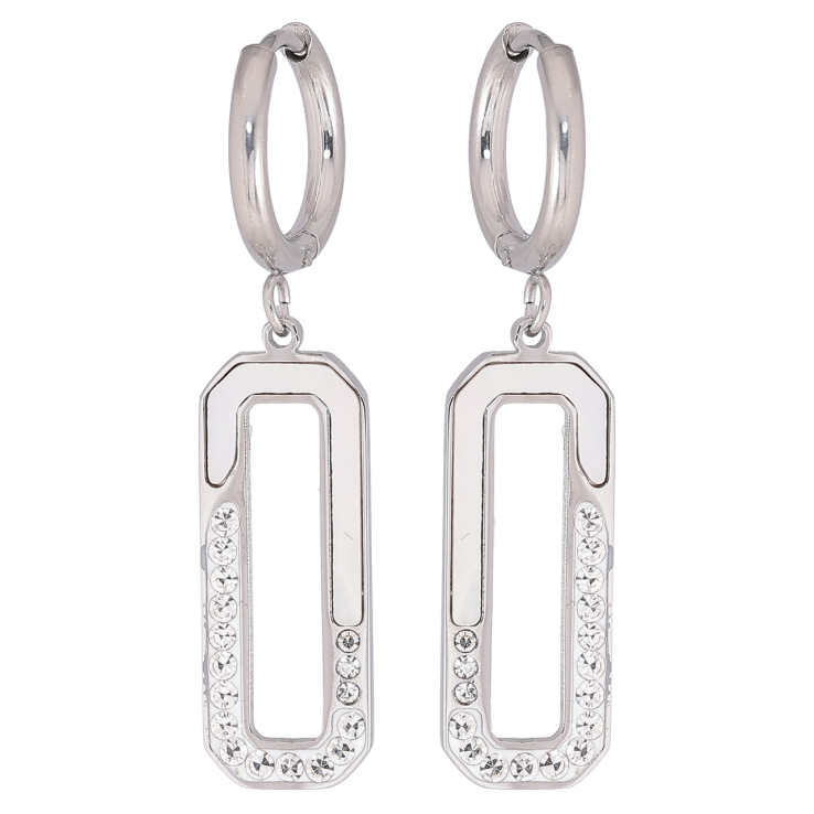 Серьги Xuping TTM Stainless Steel цвет Родий подвески на колечках Перламутровые вставки и цирконий фото №13