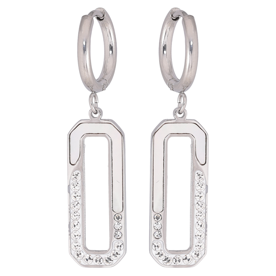 Серьги Xuping TTM Stainless Steel цвет Родий подвески на колечках Перламутровые вставки и цирконий фото №1