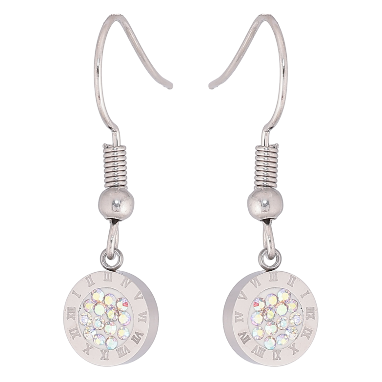 Сережки Xuping TTM Stainless Steel колір Родій французький замок «Підвіски з циферблатом і райдужними фіанітами» фото №5