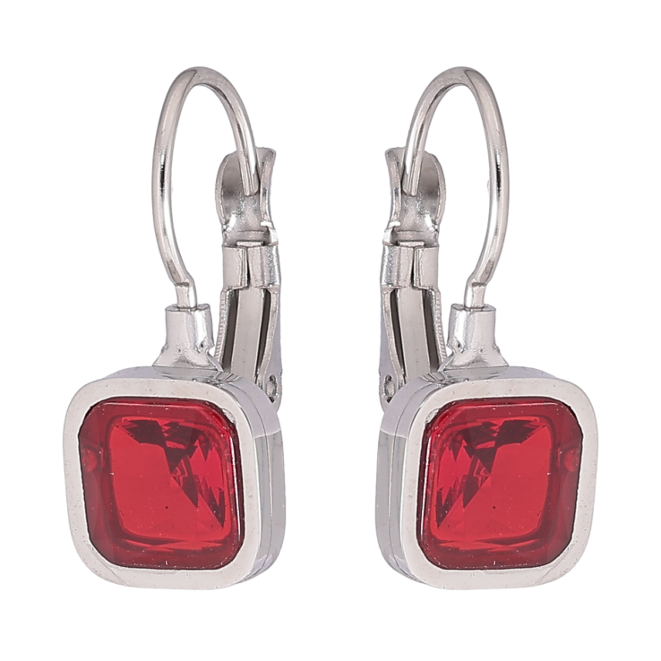 Сережки Xuping TTM Stainless Steel колір Родій французький замок «Червоні фіаніти на дужках» 8х8мм фото №20