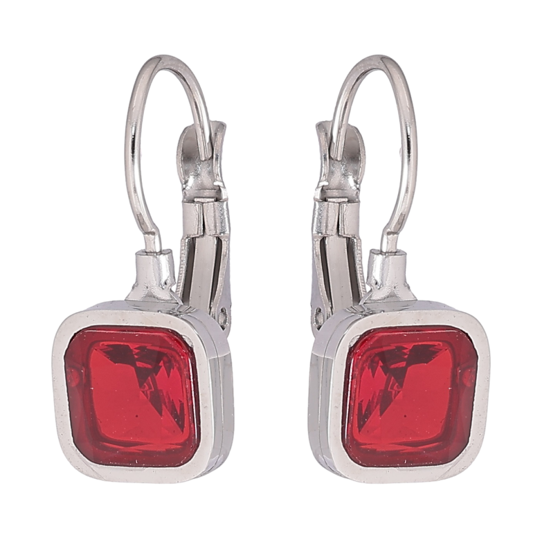 Сережки Xuping TTM Stainless Steel колір Родій французький замок «Червоні фіаніти на дужках» 8х8мм фото №1