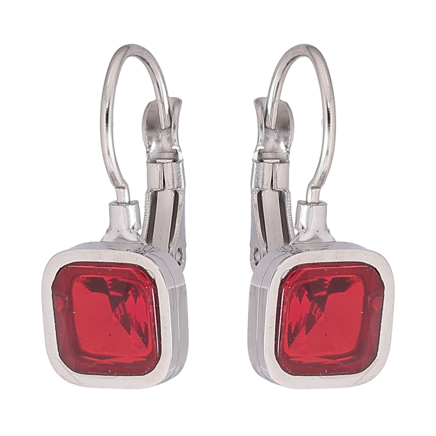 Серьги Xuping TTM Stainless Steel цвет Родий французский замок Красные фианиты на дужках 8х8мм фото №1