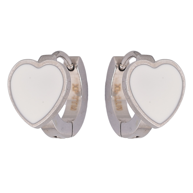 Сережки Xuping TTM Stainless Steel колір Родій колечка «Сердечка з білою емаллю» фото №6