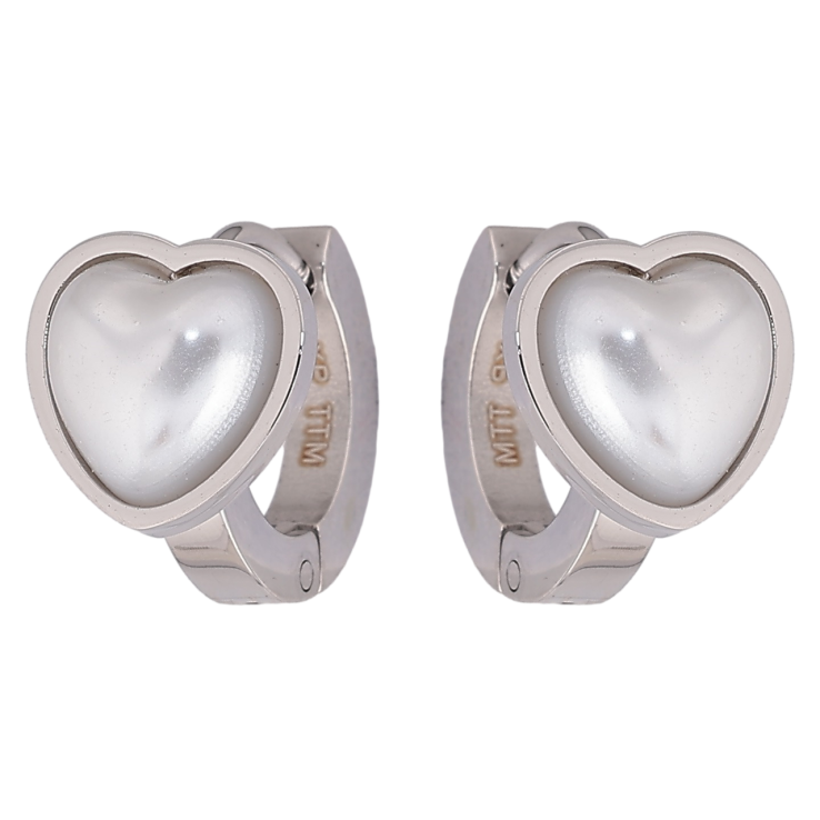 Сережки Xuping TTM Stainless Steel колір Родій колечка «Перламутрові сердечка» фото №7