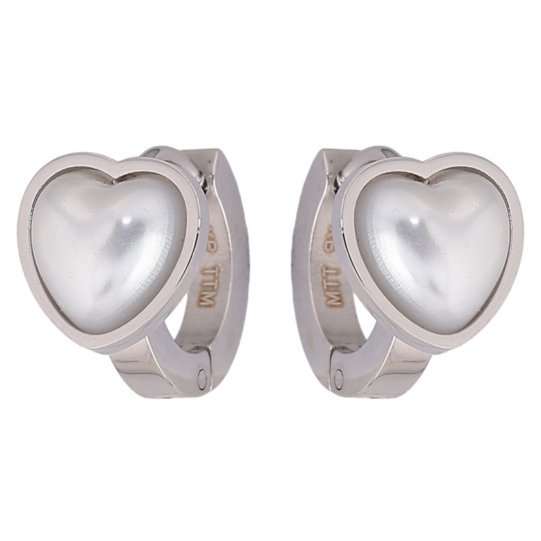 Сережки Xuping TTM Stainless Steel колір Родій колечка «Перламутрові сердечка» фото №1
