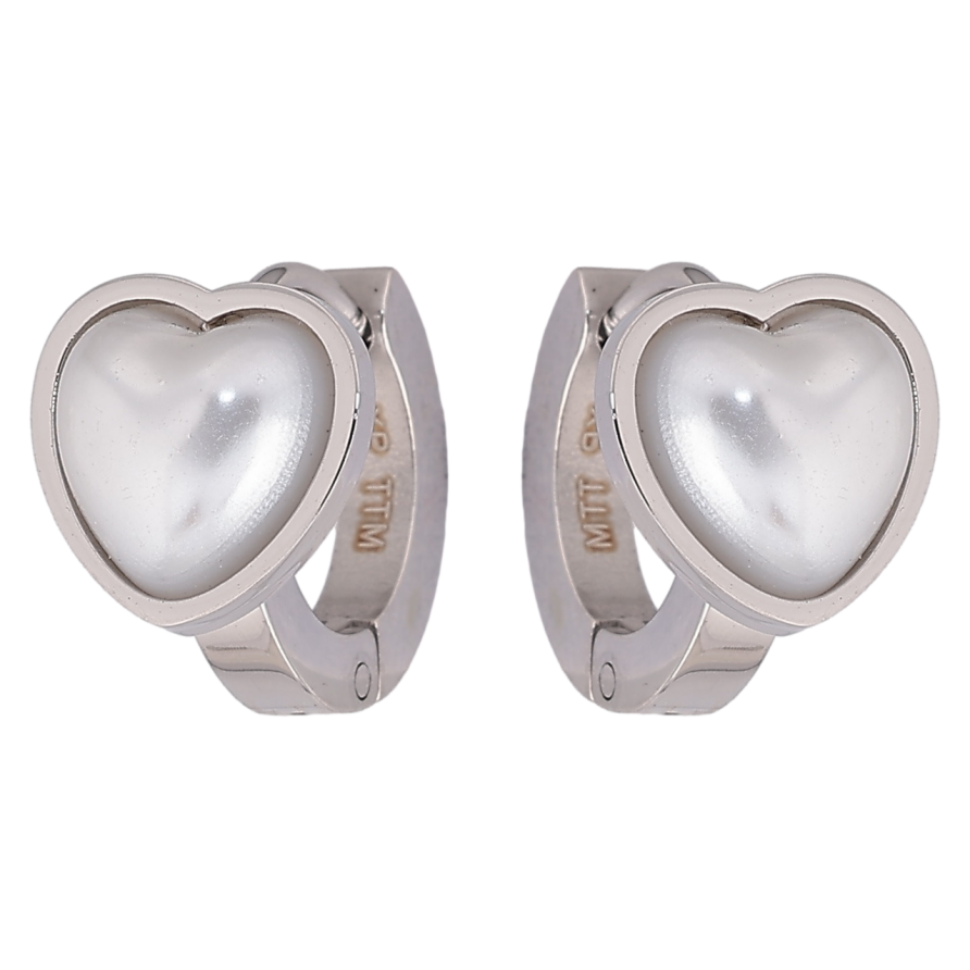 Сережки Xuping TTM Stainless Steel колір Родій колечка «Перламутрові сердечка» фото №1