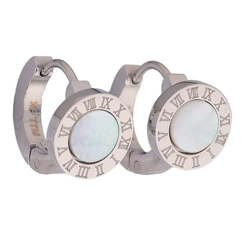 Сережки Xuping TTM Stainless Steel колір Родій колечка «Циферблат з перламутровими вставками» фото №4
