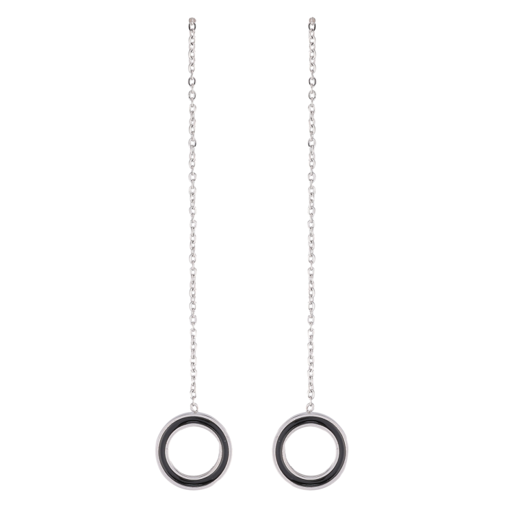 Серьги Xuping TTM Stainless Steel цвет Родий пусеты Колечки с черной эмалью на цепочке фото №13