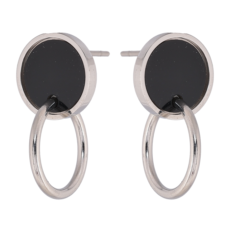 Сережки Xuping TTM Stainless Steel колір Родій пусети «Кола з чорними вставками» фото №19