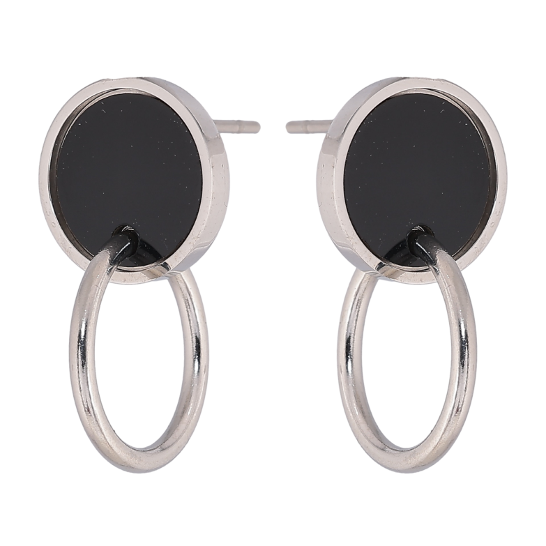 Сережки Xuping TTM Stainless Steel колір Родій пусети «Кола з чорними вставками» фото №7