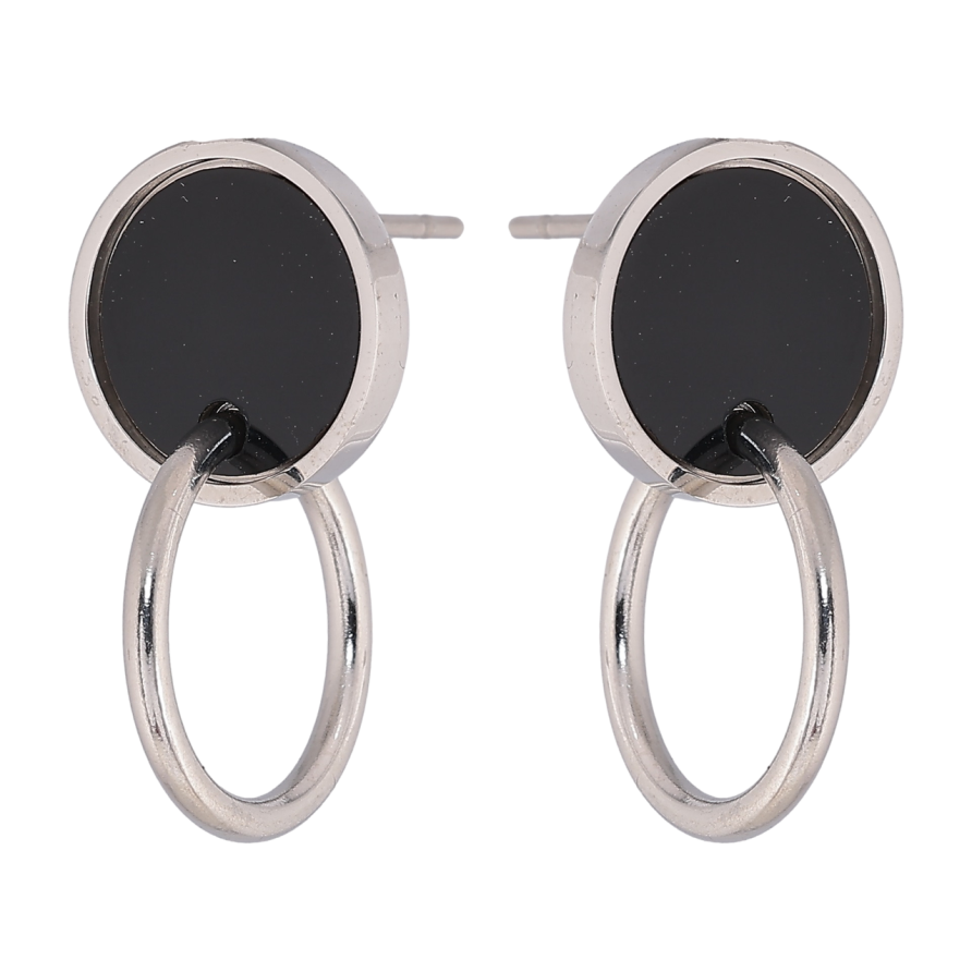 Сережки Xuping TTM Stainless Steel колір Родій пусети «Кола з чорними вставками» фото №1