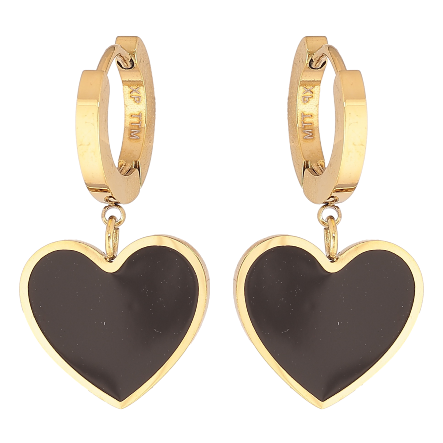 Серьги Xuping TTM Stainless Steel цвет 14К подвески на колечках Сердечки с черной эмалью фото №1