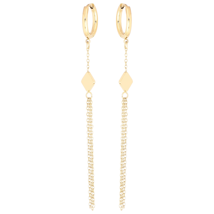 Серьги Xuping TTM Stainless Steel цвет 14К подвески на колечках Ромбы с цепочками фото №3