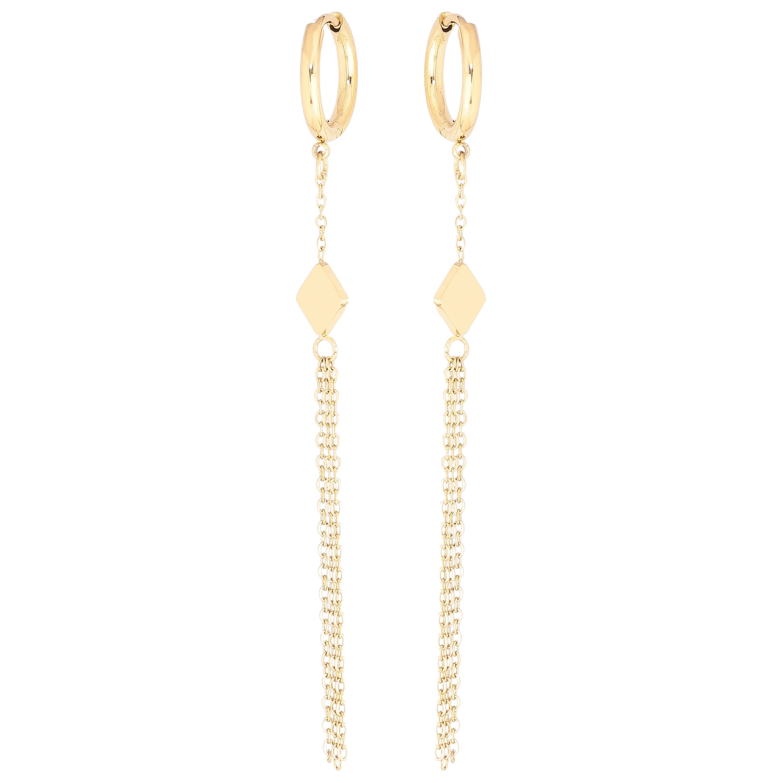 Серьги Xuping TTM Stainless Steel цвет 14К подвески на колечках Ромбы с цепочками фото №5