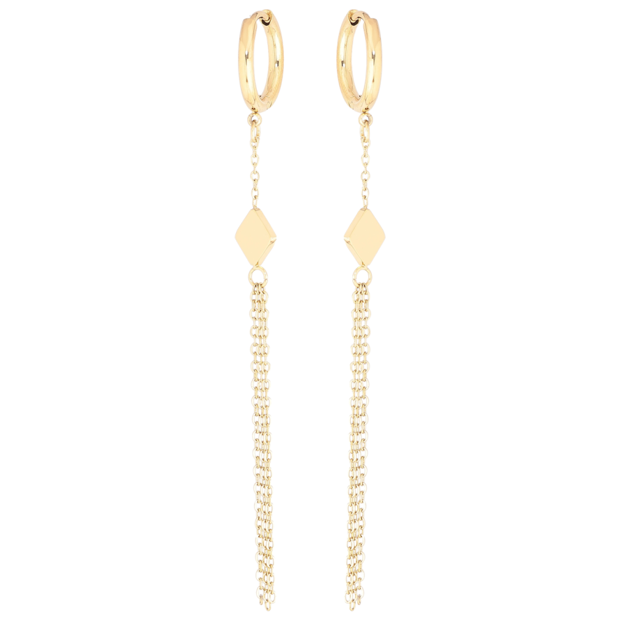 Серьги Xuping TTM Stainless Steel цвет 14К подвески на колечках Ромбы с цепочками фото №1