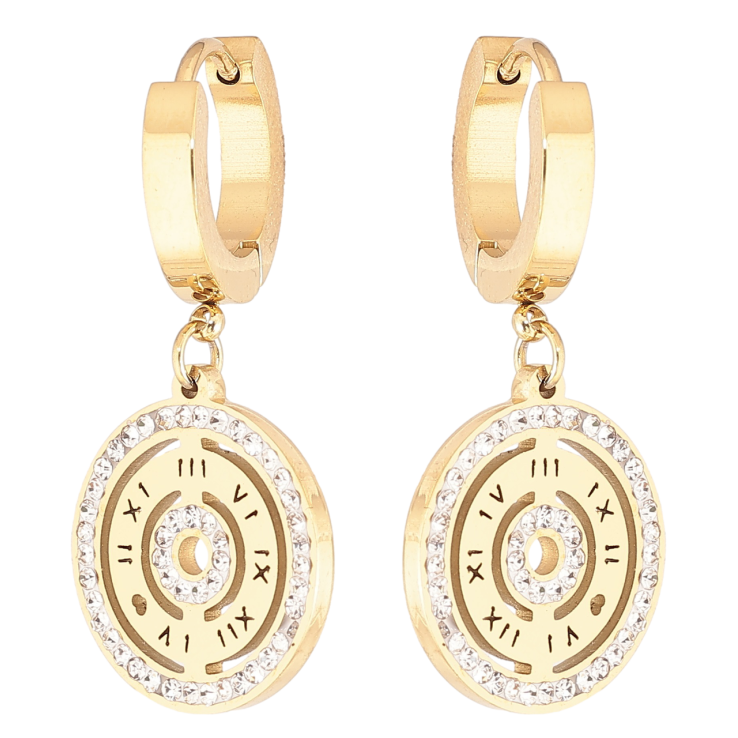 Серьги Xuping TTM Stainless Steel цвет 14К подвески на колечках Узор с циферблатом и цирконием фото №23