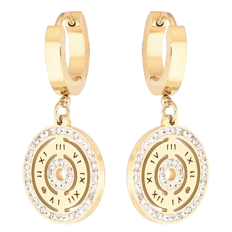 Серьги Xuping TTM Stainless Steel цвет 14К подвески на колечках Узор с циферблатом и цирконием фото №3