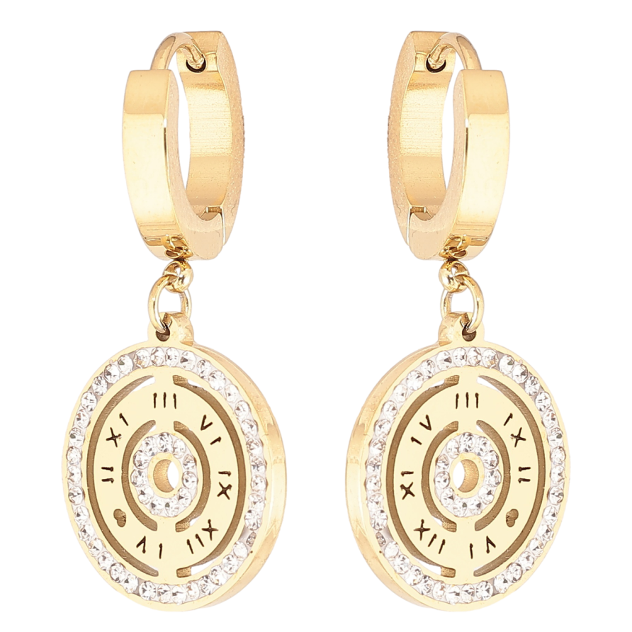 Серьги Xuping TTM Stainless Steel цвет 14К подвески на колечках Узор с циферблатом и цирконием фото №1