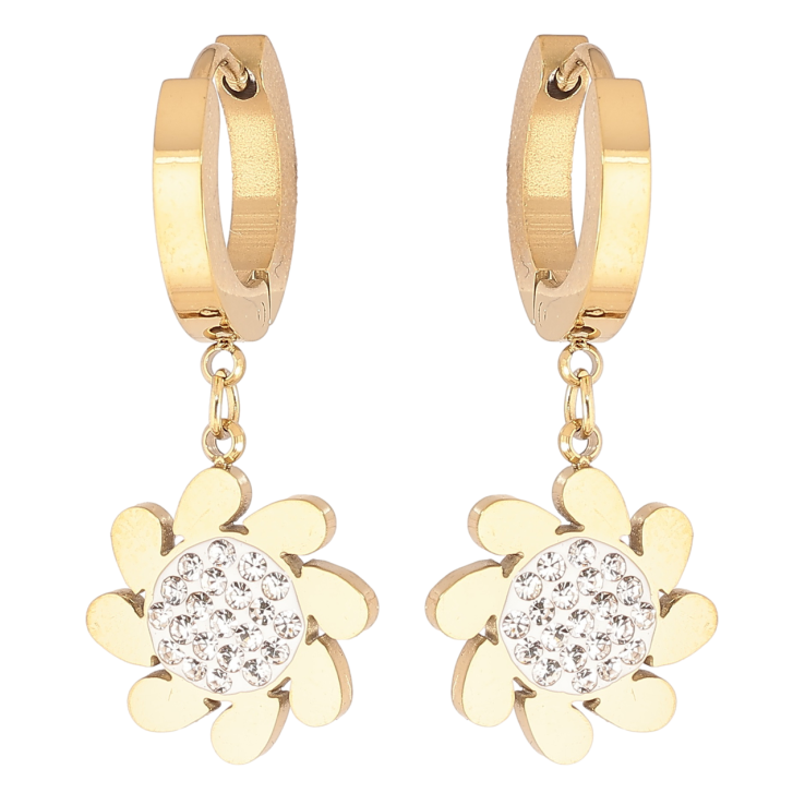 Серьги Xuping TTM Stainless Steel цвет 14К подвески на колечках Цветочки с цирконием фото №6