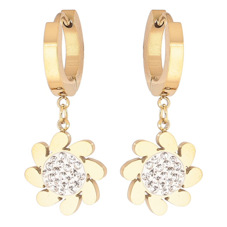Серьги Xuping TTM Stainless Steel цвет 14К подвески на колечках Цветочки с цирконием фото №3