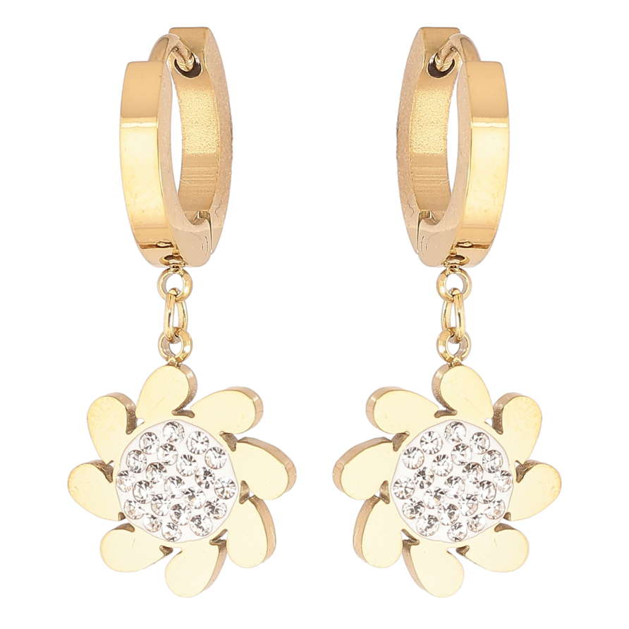 Серьги Xuping TTM Stainless Steel цвет 14К подвески на колечках Цветочки с цирконием фото №1