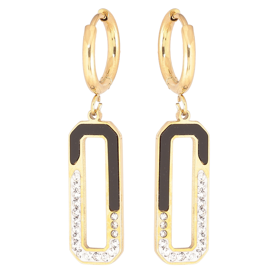 Серьги Xuping TTM Stainless Steel цвет 14К подвески на колечках Черные вставки с цирконием фото №1