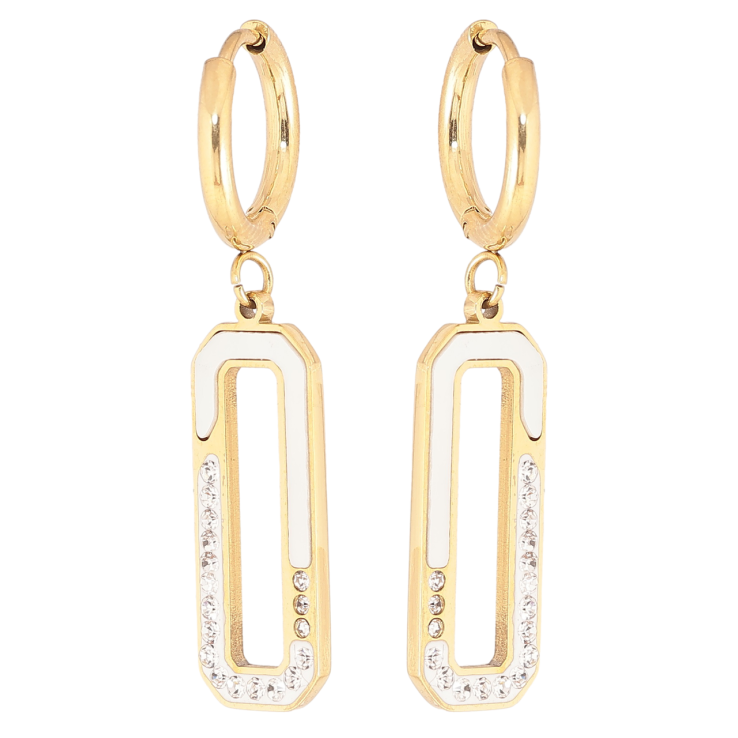 Серьги Xuping TTM Stainless Steel цвет 14К подвески на колечках Перламутровые вставки с цирконием фото №7