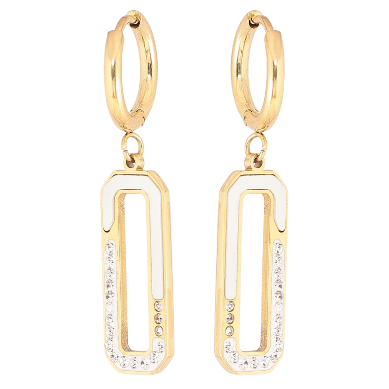 Сережки Xuping TTM Stainless Steel колір 14К підвіски на колечках «Перламутрові вставки з цирконієм» фото №1