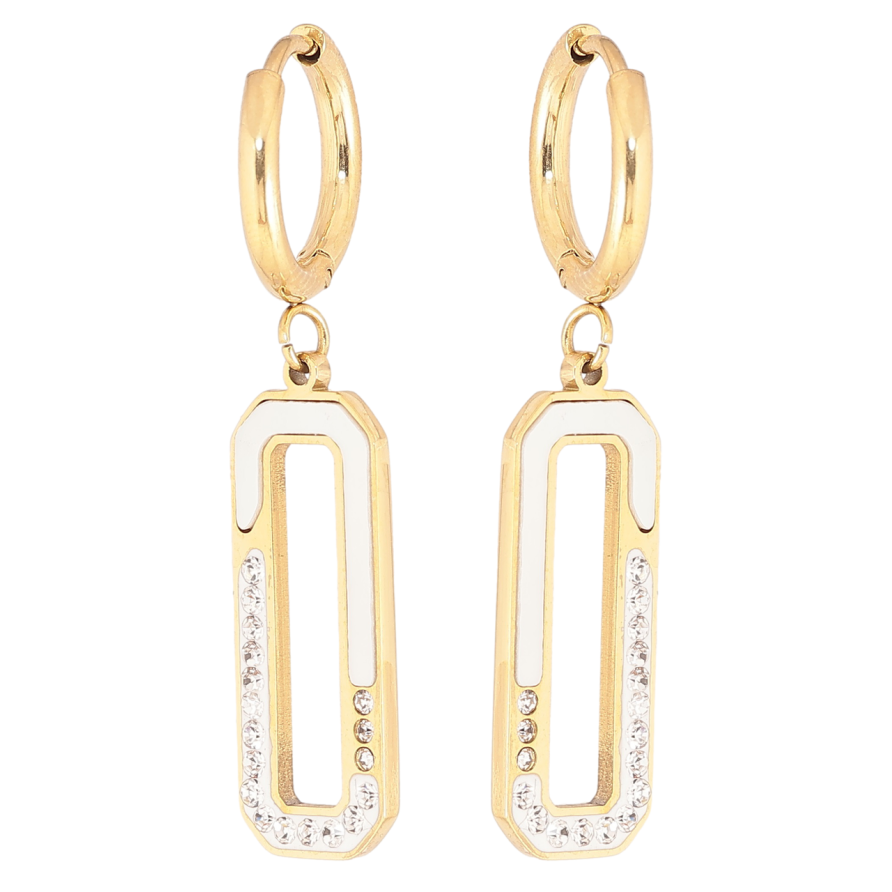 Серьги Xuping TTM Stainless Steel цвет 14К подвески на колечках Перламутровые вставки с цирконием фото №1