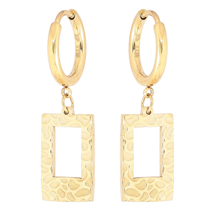 Серьги Xuping TTM Stainless Steel цвет 14К подвески на колечках Прямоугольные подвески с узором фото №4