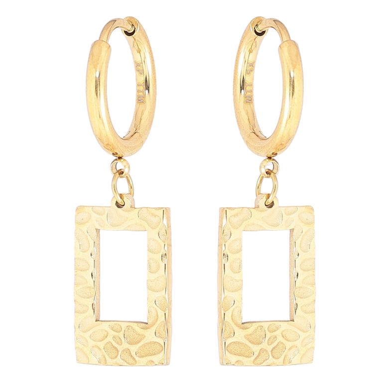 Сережки Xuping TTM Stainless Steel колір 14К підвіски на колечках «Прямокутні підвіски з візерунком» фото №1