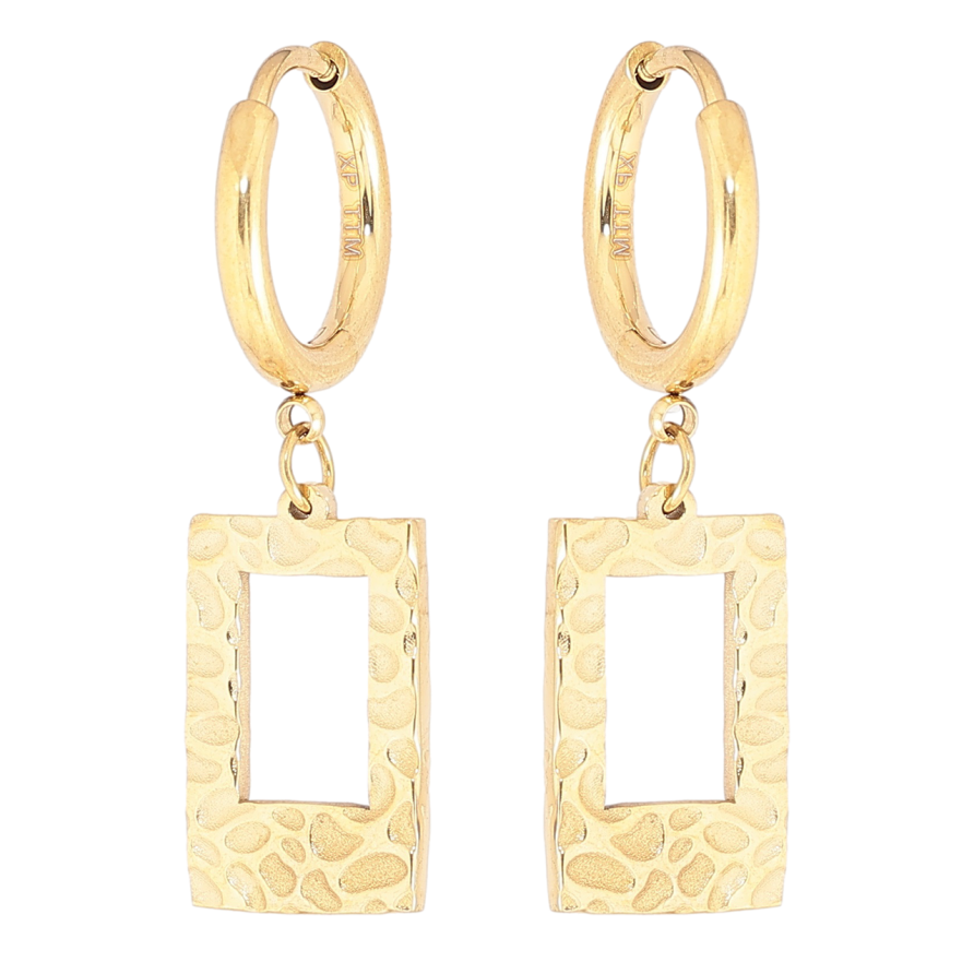 Серьги Xuping TTM Stainless Steel цвет 14К подвески на колечках Прямоугольные подвески с узором фото №1