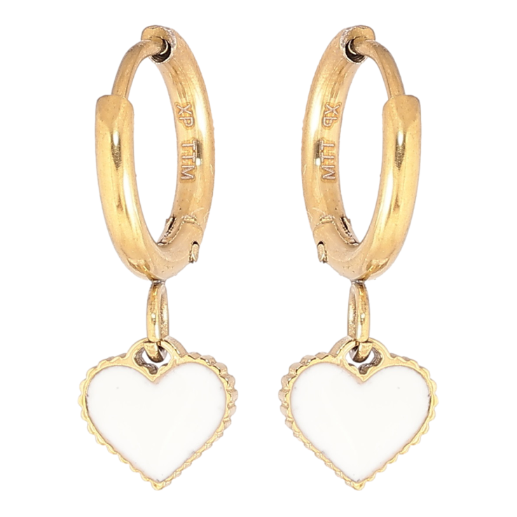 Серьги Xuping TTM Stainless Steel цвет 14К подвески на колечках Сердечки с белой эмалью фото №2