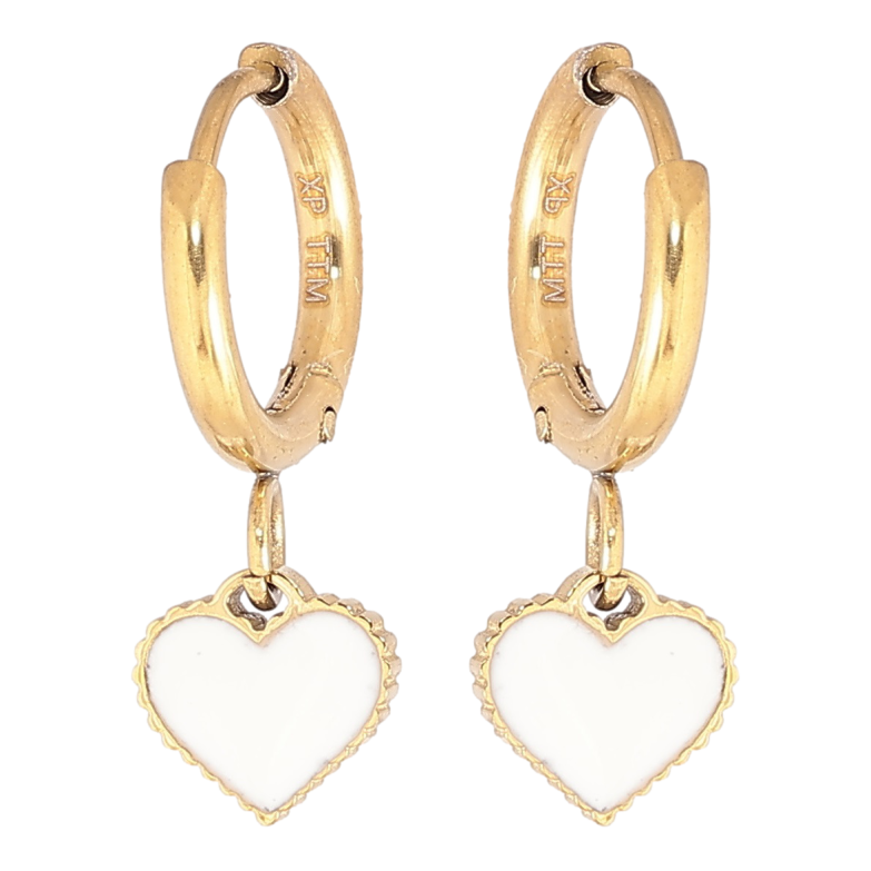 Серьги Xuping TTM Stainless Steel цвет 14К подвески на колечках Сердечки с белой эмалью фото №4