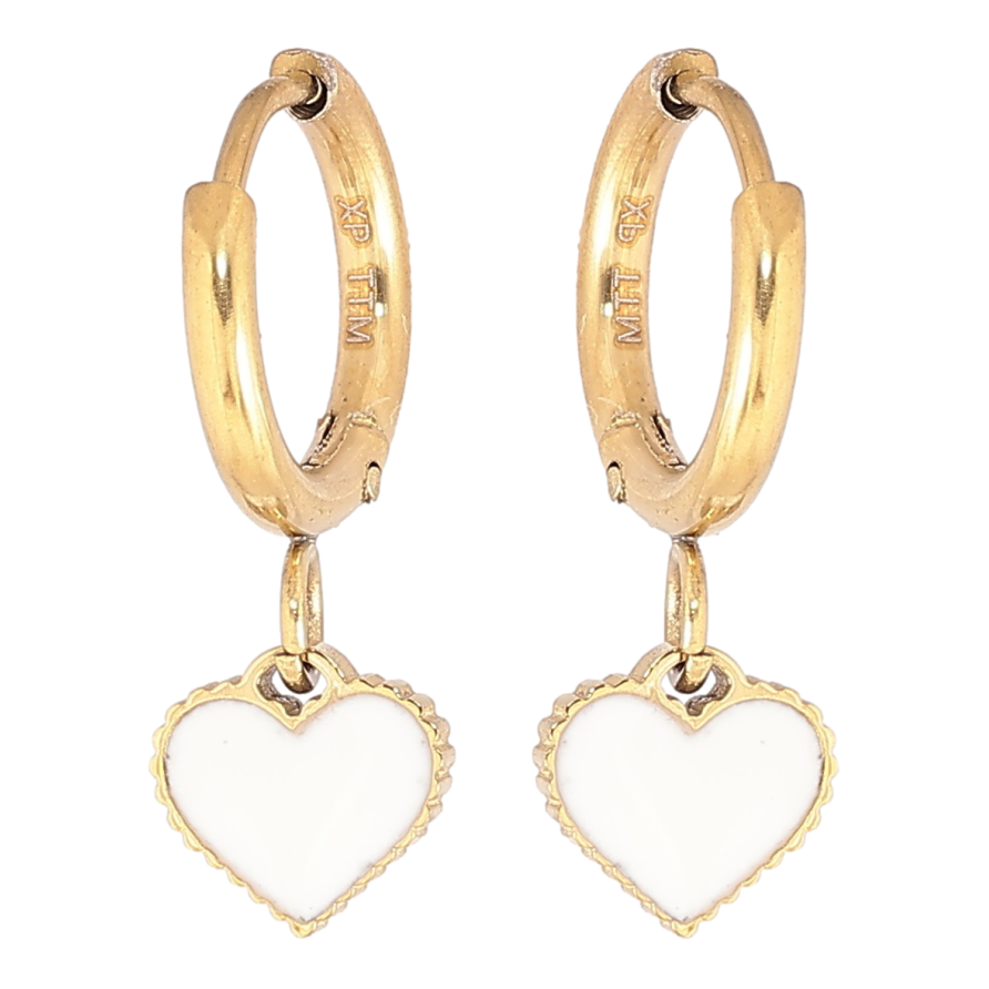 Серьги Xuping TTM Stainless Steel цвет 14К подвески на колечках Сердечки с белой эмалью фото №1