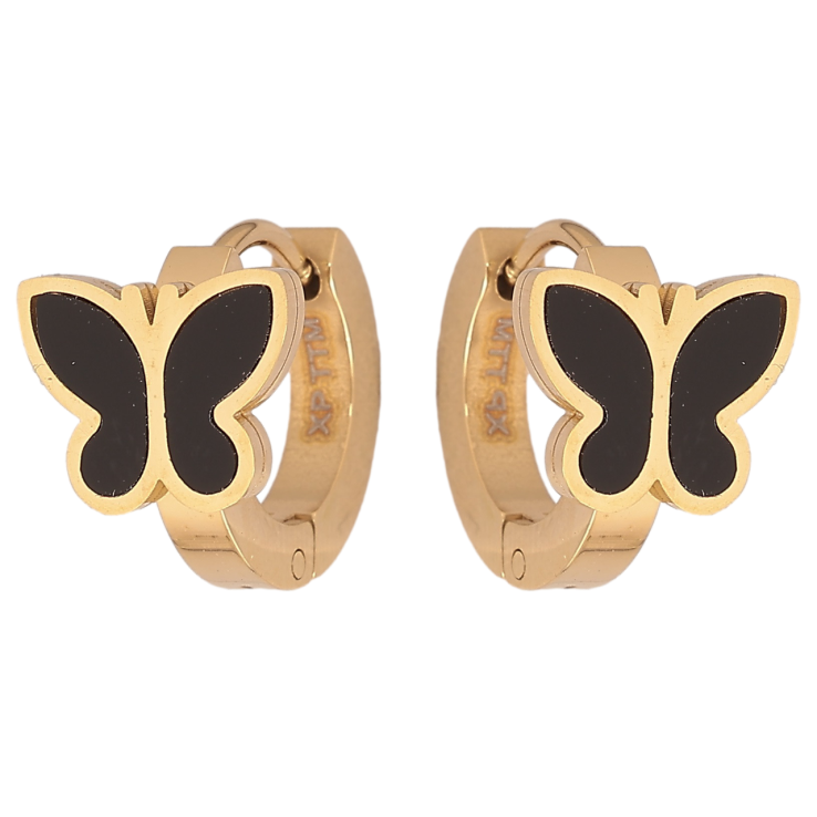 Серьги Xuping TTM Stainless Steel цвет 14К колечки Бабочки с черными вставками фото №6