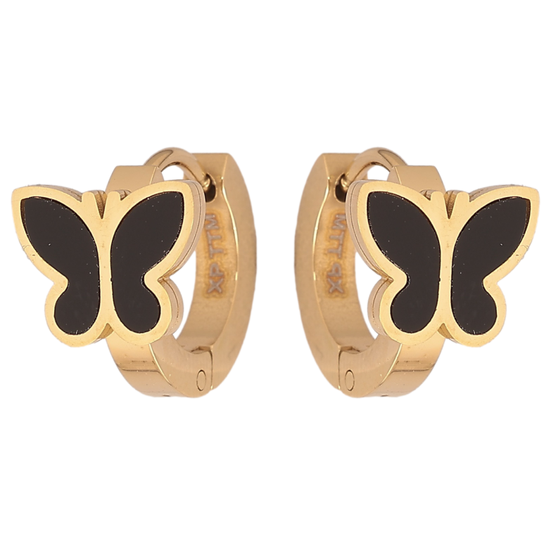 Серьги Xuping TTM Stainless Steel цвет 14К колечки Бабочки с черными вставками фото №4