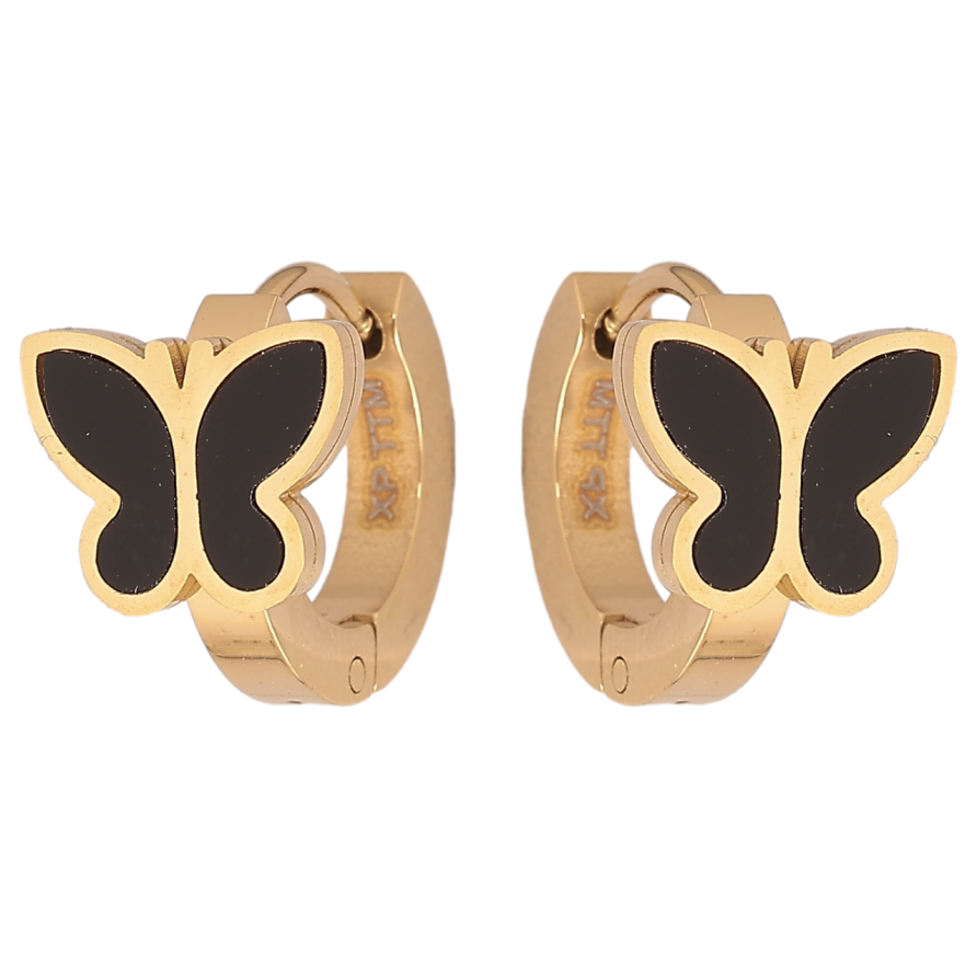 Серьги Xuping TTM Stainless Steel цвет 14К колечки Бабочки с черными вставками фото №1