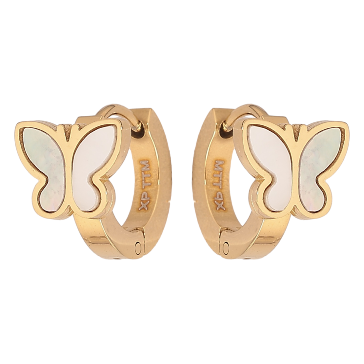 Сережки Xuping TTM Stainless Steel колір 14К колечка «Метелики з перламутровими вставками» фото №11