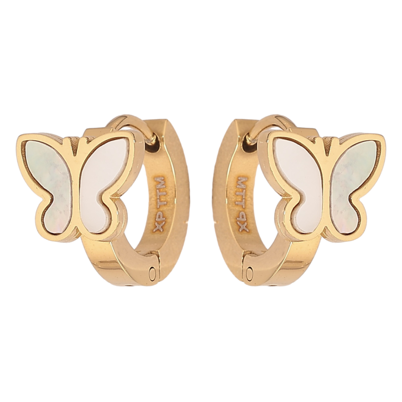 Сережки Xuping TTM Stainless Steel колір 14К колечка «Метелики з перламутровими вставками» фото №1
