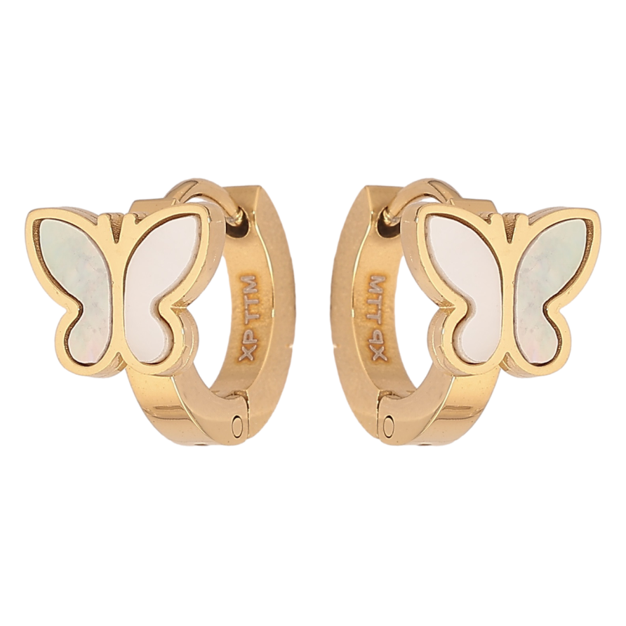 Сережки Xuping TTM Stainless Steel колір 14К колечка «Метелики з перламутровими вставками» фото №1