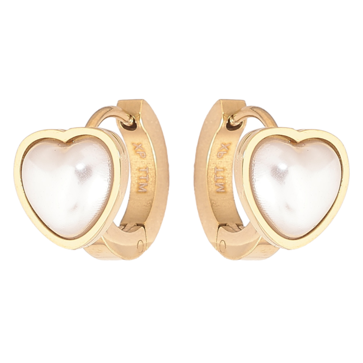 Серьги Xuping TTM Stainless Steel цвет 14К колечки Сердечки с перламутровыми вставками фото №4