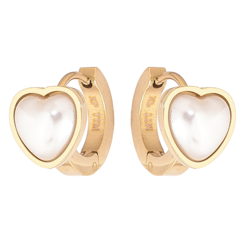 Серьги Xuping TTM Stainless Steel цвет 14К колечки Сердечки с перламутровыми вставками фото №5
