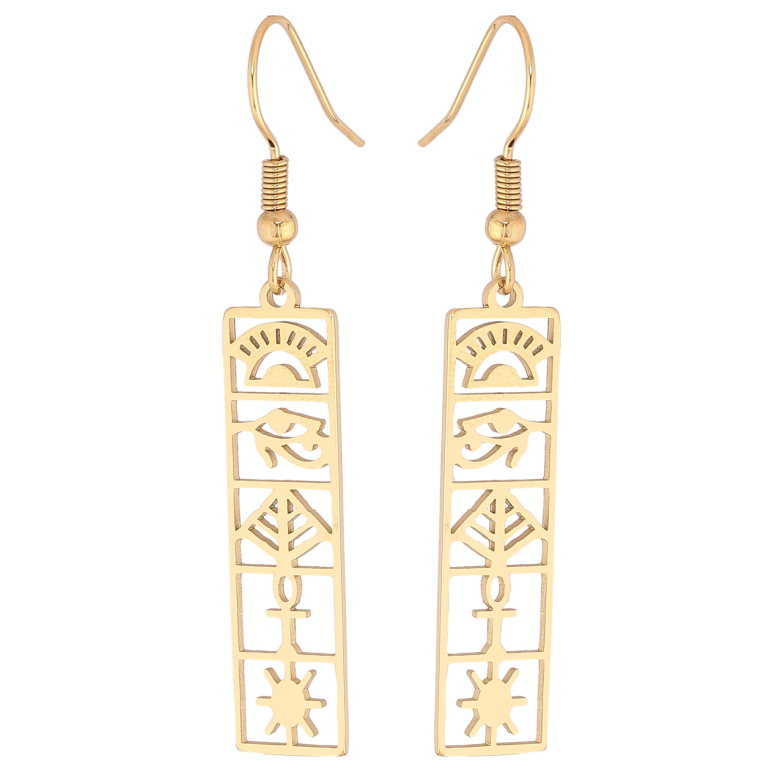 Сережки Xuping TTM Stainless Steel колір 14К французький замок «Підвіски з єгипетськими ієрогліфами» фото №1